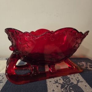 Mosser Red Glass Sleigh Centerpiece Bowl